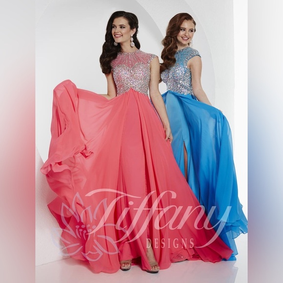 (W0) NWT Tiffany Designs Pink Evening Gown, size 8, Style #16126 - Picture 2 of 16